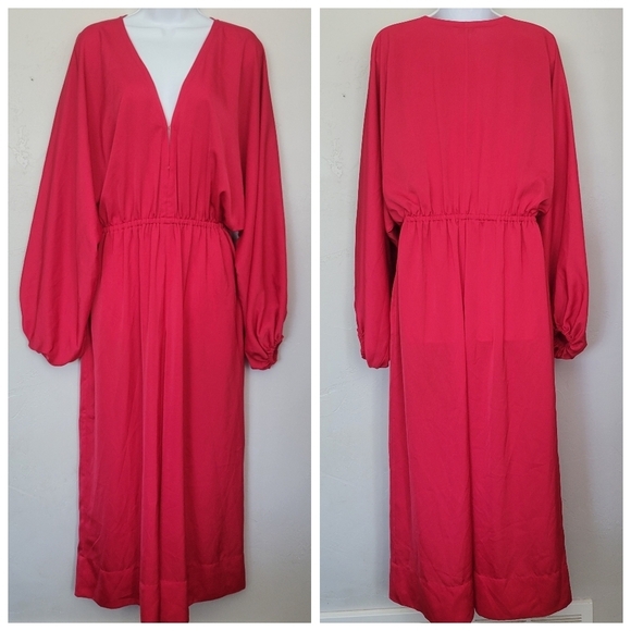 Rhode Women's Small Red Satin Jumpsuit Wide Leg V-neck Dressy Party Event Outfit - Picture 1 of 11